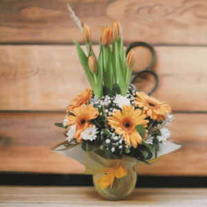 Pecera de tulipanes y Gerberas
