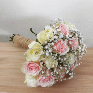 Ramo de novia 18 rosas rosadas y blancas