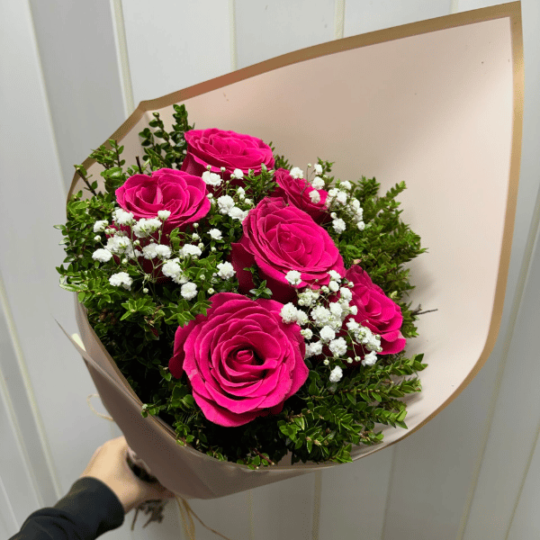 6 rosas fucsias