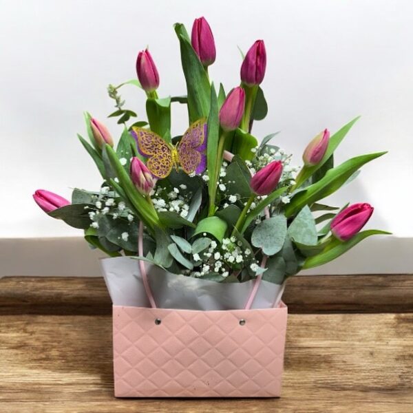 Cartera de 10 tulipanes rosados
