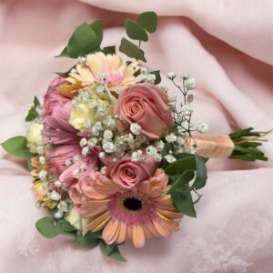 Ramo de novia de Gerberas y rosas tonalidad pastel