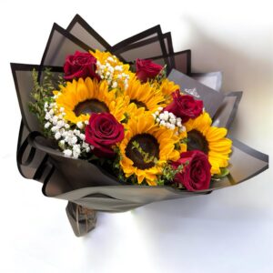 Ramo de 6 girasoles y 6 rosas