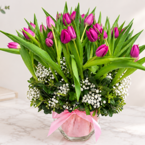 Pecera de 30 tulipanes rosados
